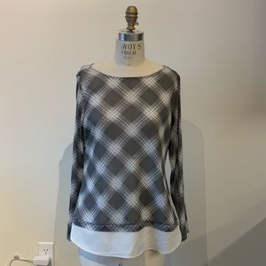 NWOT Grey & White Plaid Colorblocked Blouse M